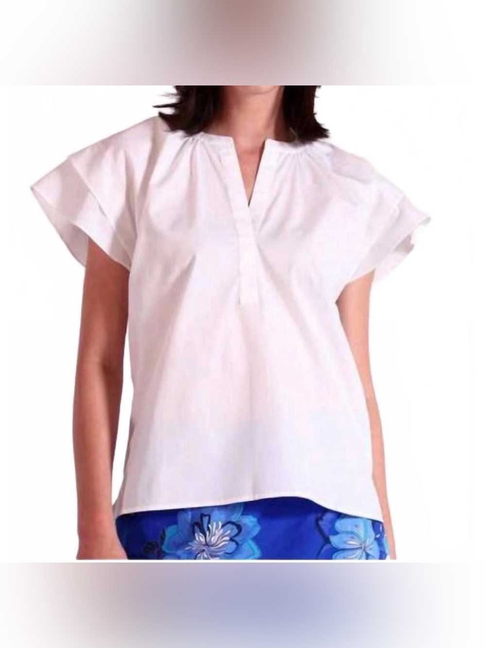 Maude Vivante White Women's Split-Neck Short Sleeve Top - M - Picture 1 of 2